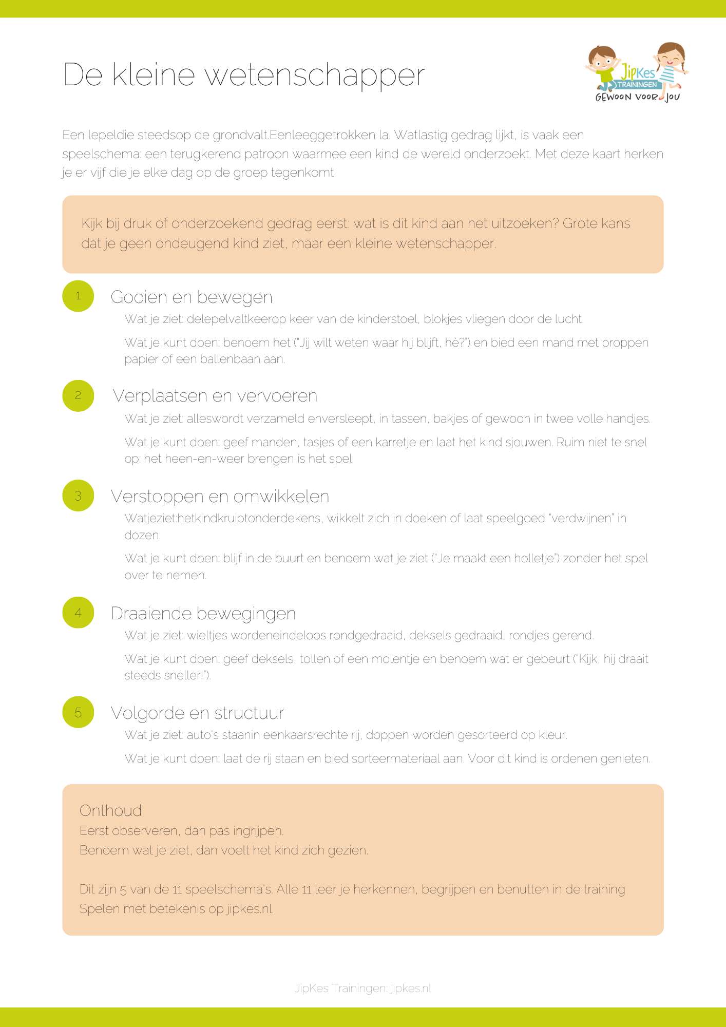 De kleine wetenschapper: herken 5 van de speelschema's op jouw groep