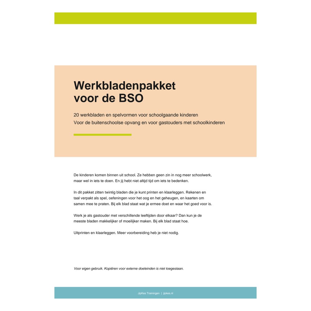 Werkbladenpakket voor de BSO